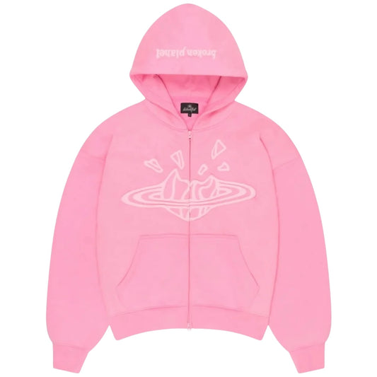 Broken Planet Zip Up Hoodie Candy Pink