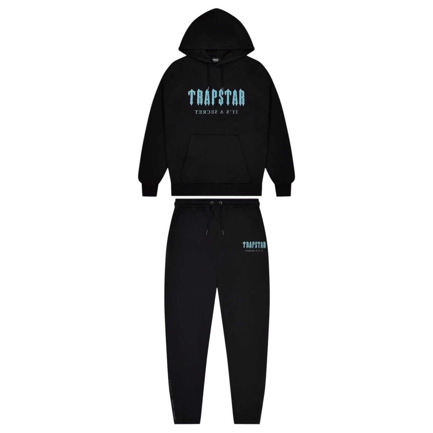 Trapstar Chenille Decoded Hooded Tracksuit Black/Light Blue