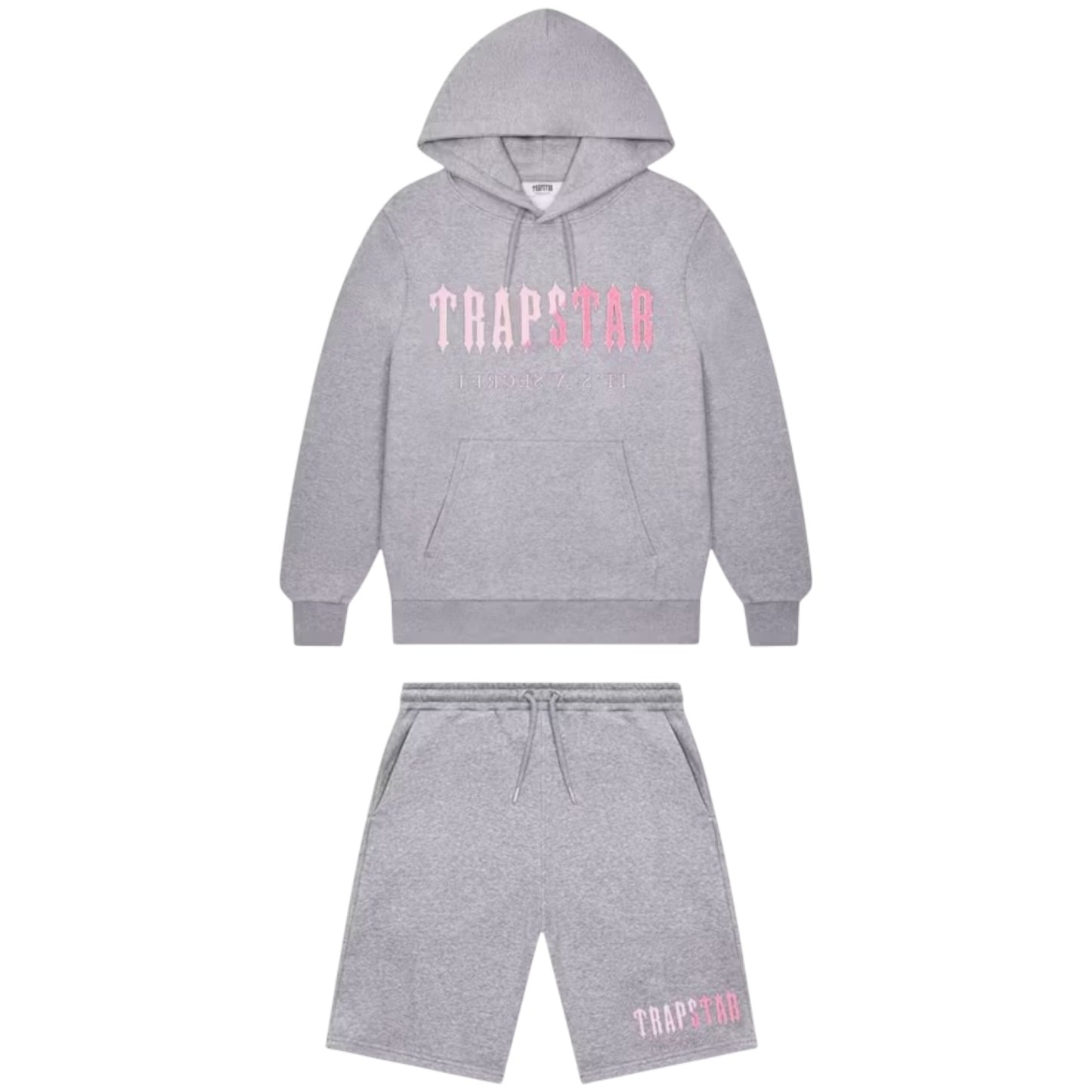 Trapstar Irongate Chenille Decoded Hoodie Shorts Set Grey/Pink