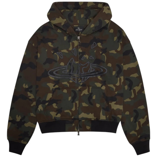 Broken Planet Zip Up Hoodie Camo Green