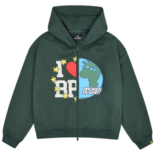Broken Planet My Planet Zip Up Hoodie Emerald Green
