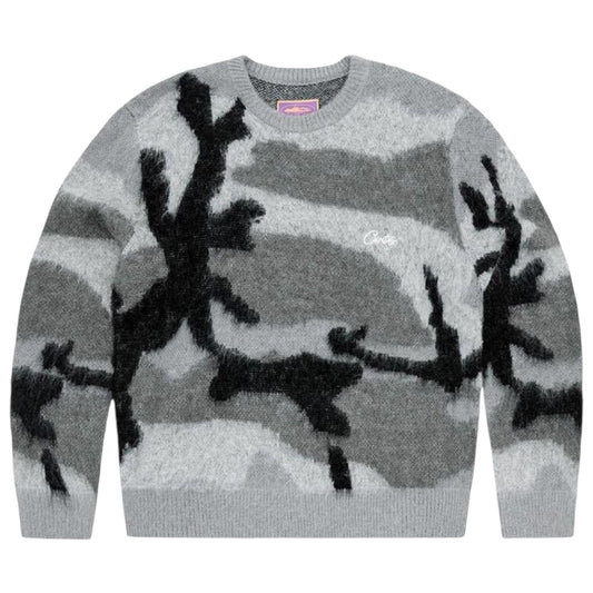 Corteiz Mohair Knit Sweater Grey/Camo