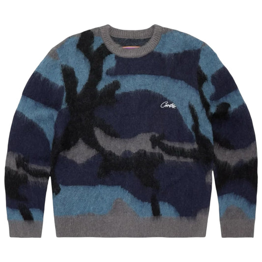 Corteiz Mohair Knit Sweater Ocean Camo