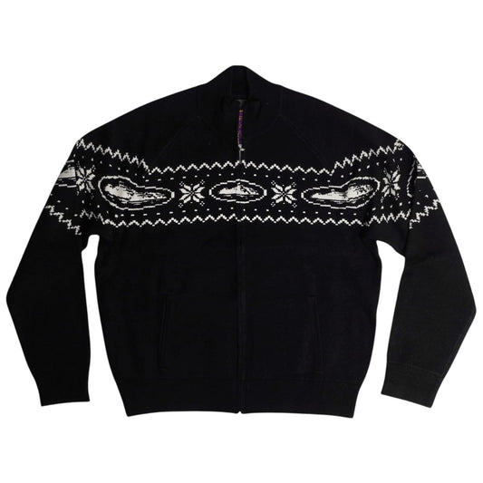 Corteiz Holiday Knit Zip Up Sweater Black/White