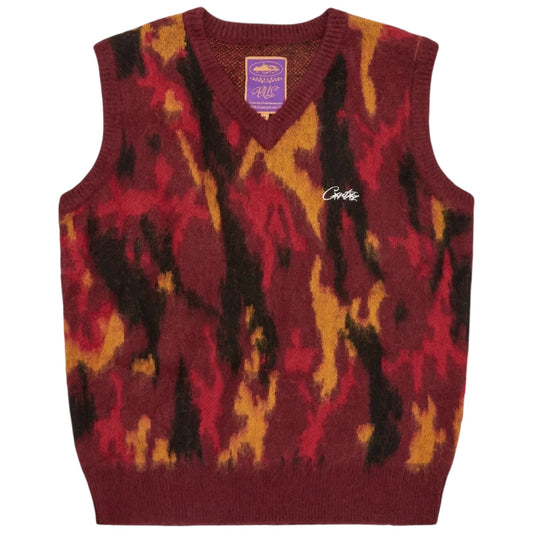 Corteiz Mohair Knit Vest Red Camo