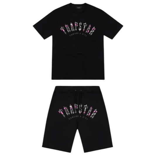 Trapstar Irongate Arch Camo T-Shirt Shorts Set Black/Pink