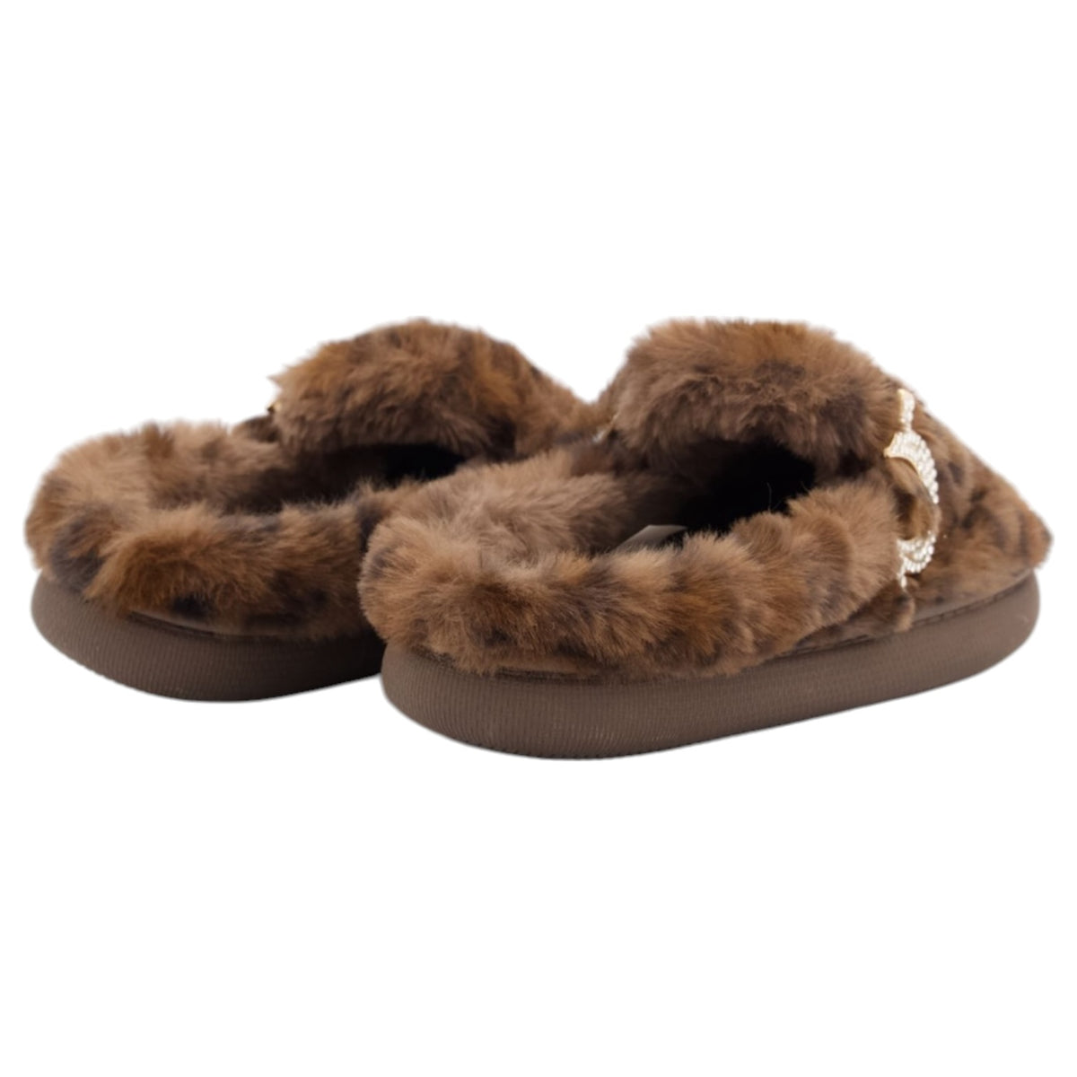 True Religion Faux Fur Leopard Print Slippers